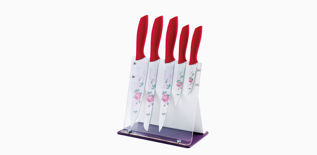 pp handle coating knife set with acrylic block