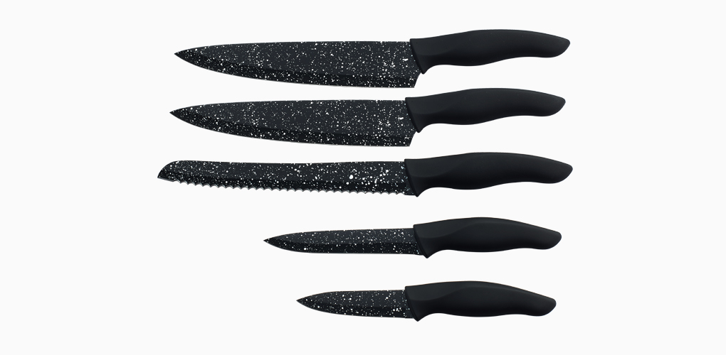 6pcs pp handle coating knife set and rubber wood block with magnet